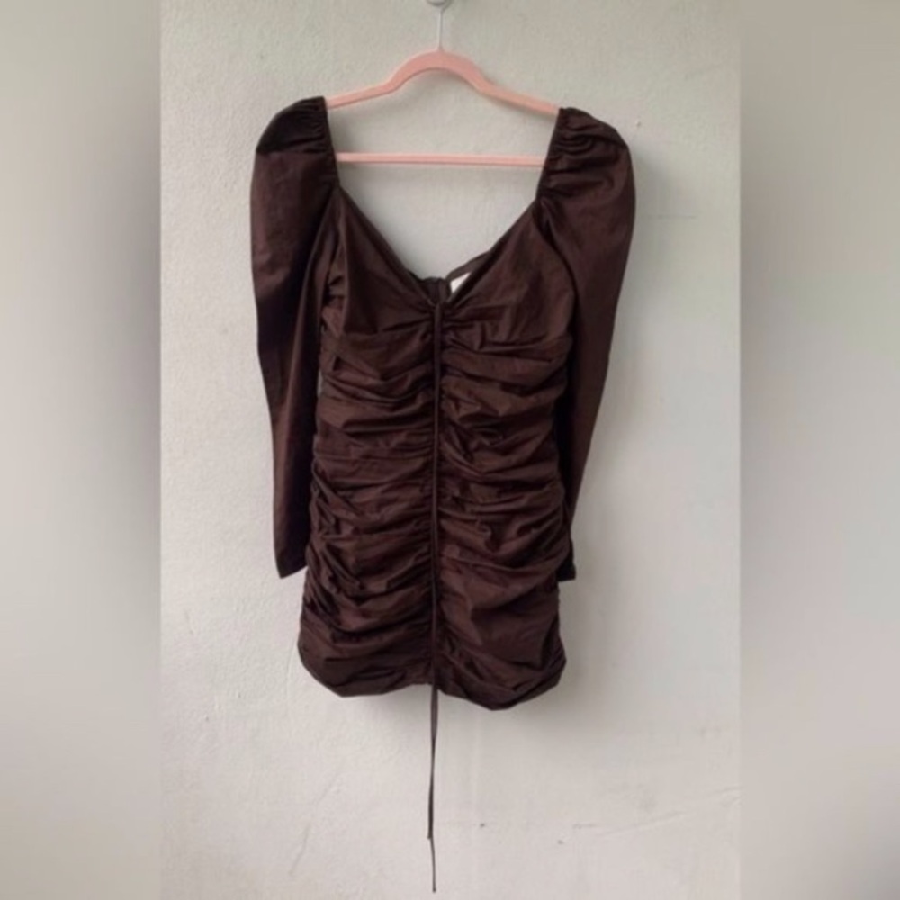 ZARA Women Studio. Chocolate Brown Long sleeve Ruched Mini Dress. Size M. Sexy! - Picture 8 of 11